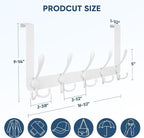 TICONN Over The Door Hooks, 5 Heavy Duty Tri Coat Rack All Metal Coat Hanger for Bathroom Bedroom Dorm (White, 2PK, Fit 1-3/8