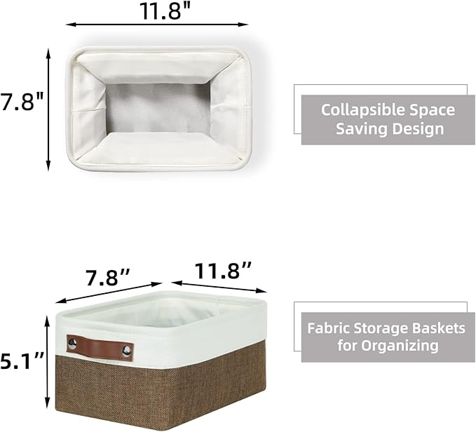 HNZIGE Small Fabric Storage Bins (6 Pack) - Foldable Decorative Baskets with Handles, Empty Gift Baskets for Storage (Brown &