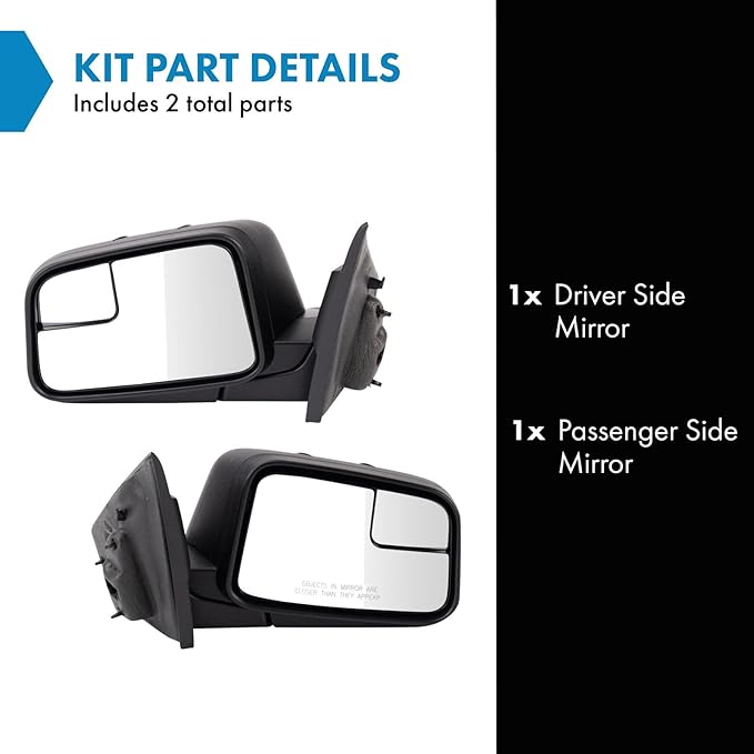 TRQ Driver and Passenger Side Mirror Assembly Set Power Foldaway Textured Black Compatible with 2009-2010 Ford Edge 2011 Ford
