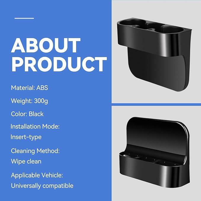 2PCS Seat Wedge Cup Holder for Car, Seat Gap Filler Cup Organizer Storage Box with Coaster(Black)