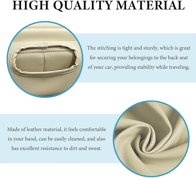 Car Back Seat Organizer, Leather Automotive Rear Seat Couch Cup Holder Expander Tray, Vehicle Cup Holder Tray Holds Snacks Remotes Phones for Truck RV Boat Couch Pillow Bed (Beige)