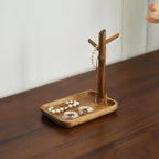 Solid Acacia Wood Key Tray and Bowl for Entryway Table - Jewelry Tray With 3 Hooks, Open Storage for Wallet, Glasses, Watches