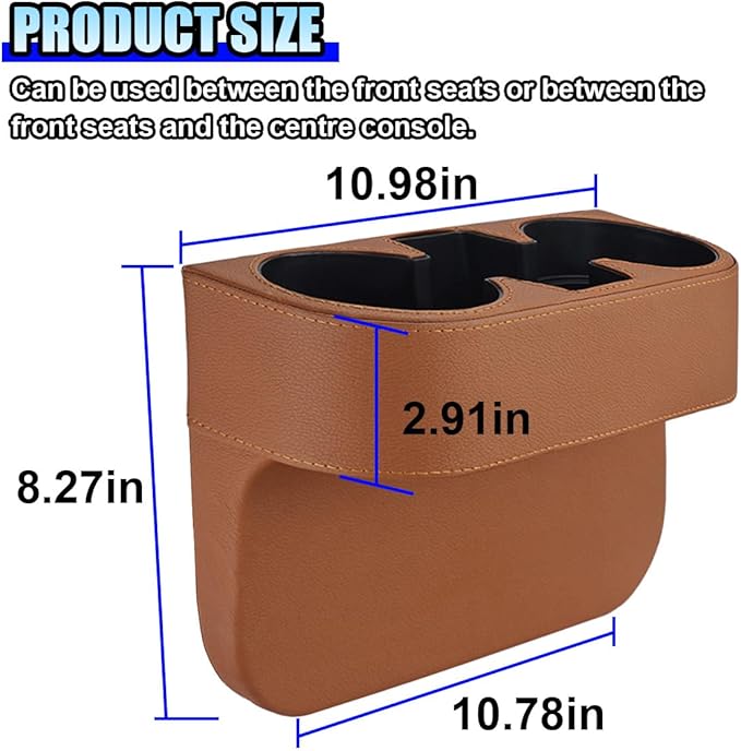 Car Cup Holder, PU Leather Auto Front Console Gap Filler Organizer, Multifunctional Cup Drink Holder, Car Seat Gap Filler Storage Box, Coin Bucket, Cell Mobile Phone Holder (Brown)