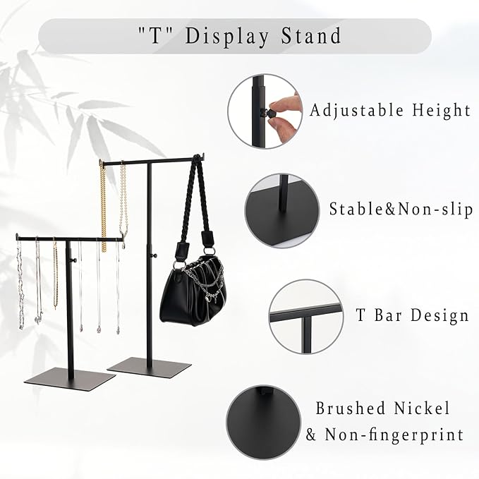 Display Stand Stainless Steel Jewelry Towers Bag Stand Tabletop Double Hook Hanging Jewelry Stands for Necklaces Organizer St