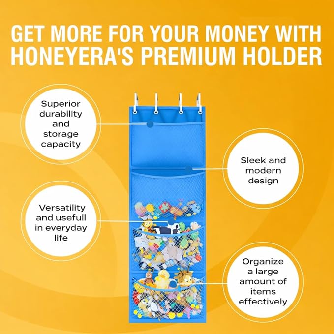 Honeyera Storage for Stuffed Animal - Over Door Organizer for Stuffies, Baby Accessories, and Toy Plush/Easy Installation wit