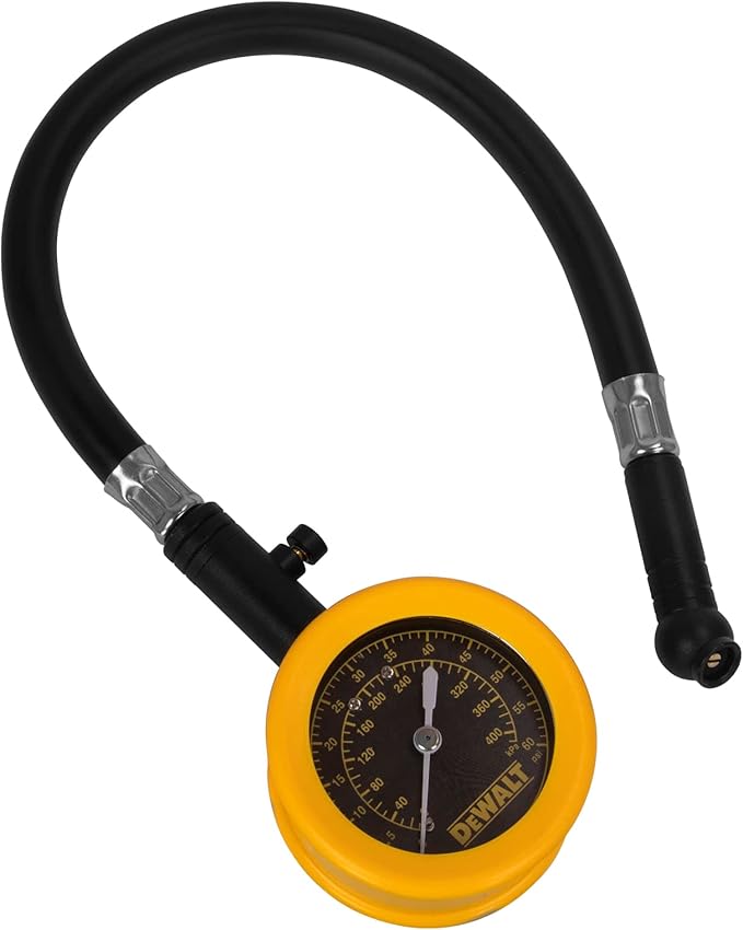 DEWALT Analog Dial Pressure Gauge w/Bleeder Valve, 12-Inch Hose & Swivel Chuck (DXCM032-0149)