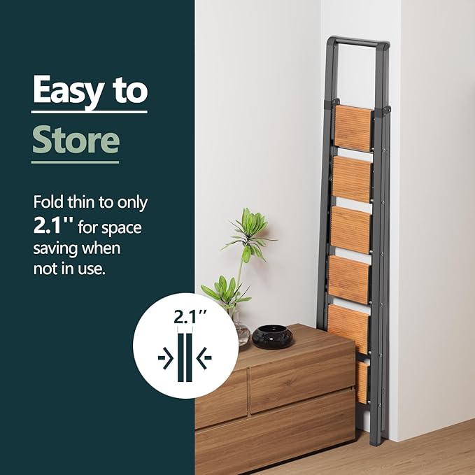 WOA WOA Step Ladder 6 Step Folding, Foldable Tall Ladder with Handrail, Aluminum Stepladder for High Ceilings, Lightweight, D