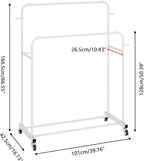 Laiensia Double Rods Garment Rack with Wheels, Clothing Rack for Hanging Clothes,4 Hooks, Multi-functional Bedroom Clothes Ra