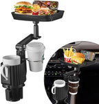 JSCARLIFE Car Cup Holder Expander with Detachable Tray, Multifunctional Car Food Tray Table, Travel Trip Accessories Large Water Bottle Holder