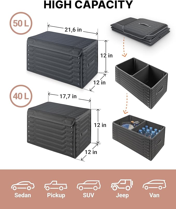 Owleys Car Caddy Organizer Set - 17.7" + 21.6" SUV Trunk Organizer Bundle For Road Trips, Groceries & Tools - Foldable
