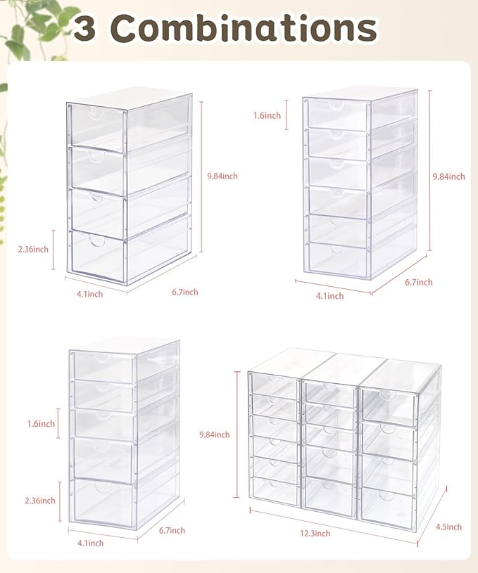 VZKAH Clear Acrylic Organizer with Drawers | 15-Drawer Desktop Unit | Makeup & Desk Organization and Storage Box for Office, 