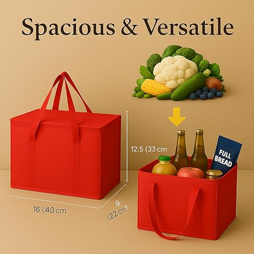 musbus 4 Pack xl Insulated Grocery shopping bag, Red, Cooler bag, zipper, Foldable, Tote, Cold and Hot,for Men/Women, Delivery, for Picnic