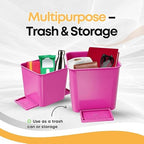 Car Trash Can 2L with Stability Wings & Velcro for Extra Stability – Magic Strip & Clip for Fabric & Rubber Mats – Durable Plastic, Easy Pull Trash Bags Included – Pink