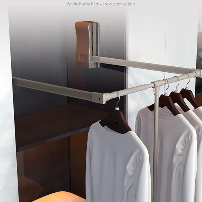 Pull Out Clothes Rail Extendable Pull Out Closet Rod - Stainless Steel Wardrobe Rail Tube, Pull-Down Clothes Organizer with S