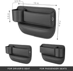 2-Pack car seat Gap Filler Organizer with Cup Holder, Adjustable Car Seat Gap Storage Box Leather with Cup Holder for Phones Glasses Keys Cards (Black. Driver- Passenger)