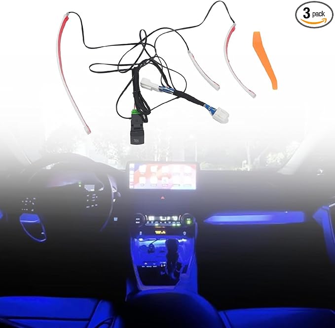 HIGH FLYING 2019-2025 for Toyota RAV4 Center Console Dashboard LED Light Strip with On+Off Switch 3pcs Car Interior Accessories (Blue)
