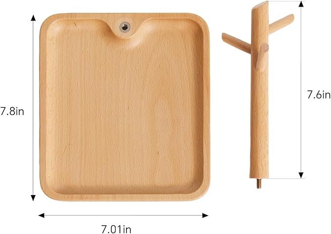 Solid Beech Wood Key Tray and Bowl for Entryway Table - Smooth Polished Branch-Shaped Organizer With Hooks for Keys, Wallet, 