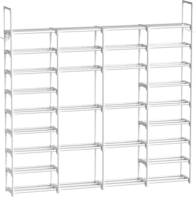 WOWLIVE 4 Row 9 Tiers Extra Large Shoe Rack Big Tall Metal Shoe Shelf, Heavy Duty Organizer for Closet Entryway, Boot Rack St