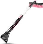 SEAAES Ice Scraper with Snow Brush for Car Windshield, Upgraded Extendable Snow Brush with Foam Grip for Truck SUV Vehicle Windows - Pink