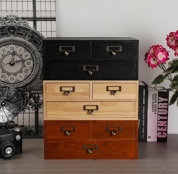 Wooden Storage Box Countertop Drawers Vintage Wooden Drawers Apothecary Cabinet Wood Desktop Organizer Box Library Card Catal