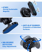 UBeesize Gym Magnetic Phone Holder, 1-Sec Install 360° Adjustable Ball Joint and Durable Base, Dual Magnetic Phone Mount with Smartphones, Works on Any Surface (Metal Plate and Ring Included)