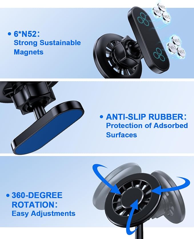 UBeesize Gym Magnetic Phone Holder, 1-Sec Install 360° Adjustable Ball Joint and Durable Base, Dual Magnetic Phone Mount with Smartphones, Works on Any Surface (Metal Plate and Ring Included)