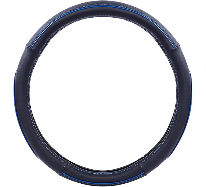 Car Pass Colour Piping Leather Universal Fit Steering Wheel Cover,Perfectly fit for 14.5-15 inches Suvs, Vans, Trucks, Sedans