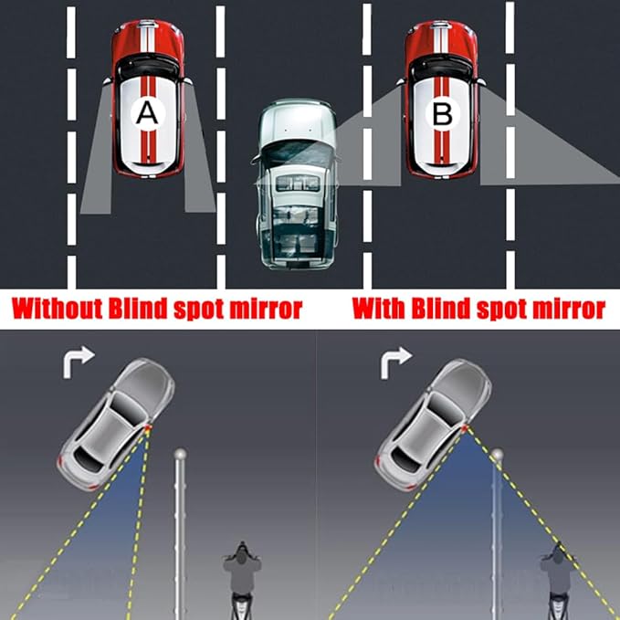 Ampper Blind Spot Mirror Fan Shaped, HD Glass Frameless Stick on Adjustabe Few Convex Wide Angle Rear View Blind Spot Car Mirror for Car Blind Spot, Pack of 4