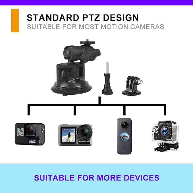 Car Windshield Suction Cup Mount for Insta360 ACE Pro ONE X4 X3 X2 X R RS GO 2 3, GoPro Hero Max Fusin 12 11 Accessories and DJI OSMO Action Camera Dash Cam Holder