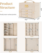 TORIBIO Jewelry Box for Women, Leather Jewelry Organizer with Mirror & Lock, 4-Tier Jewelry Storage Organizer with 3 Drawers 
