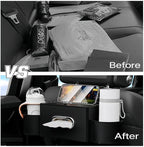 Back Seat Car Organizer, 4-in-1 Multifunctional Storage Box with Cup Holder & Tissue Holder, Premium Leather Adjustable Seat Back Organizer for Phone, Snacks, Purse for SUV Minivan Travel (Black)
