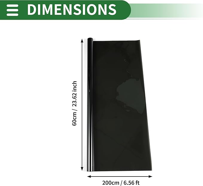 Motoforti Universal Car Window Tint Film Privacy Film 6.56 ft x 23.62 Inch Carbon 2PLY PET Green 1 Pc VLT 14% IRR 63% URV 94%