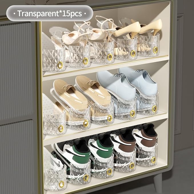 Shoe Slots Organizer, Adjustable 10 Pack Shoe Stacker for Closet Storage, Clear Double Layer Space Saver, Durable and Stackab