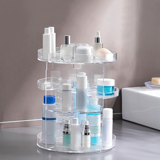 HBlife 360 Rotating Makeup Organizer Plus Size Adjustable Carousel Large Capacity Revolving Perfume Organizer Skincare Organi
