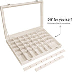 Siveit Velvet Jewelry Tray 48 Grid Jewelry Display Tray Organizer Box with Transparent Lid Rings Earrings Necklaces Pendants 