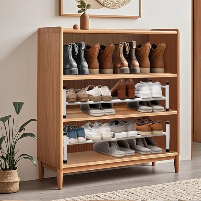 STORAGE MANIAC Expandable Shoe Rack, 4 Pairs Stackable Small Shoe Rack, Metal Adjustable Shoes Organizer for Closet, Entryway