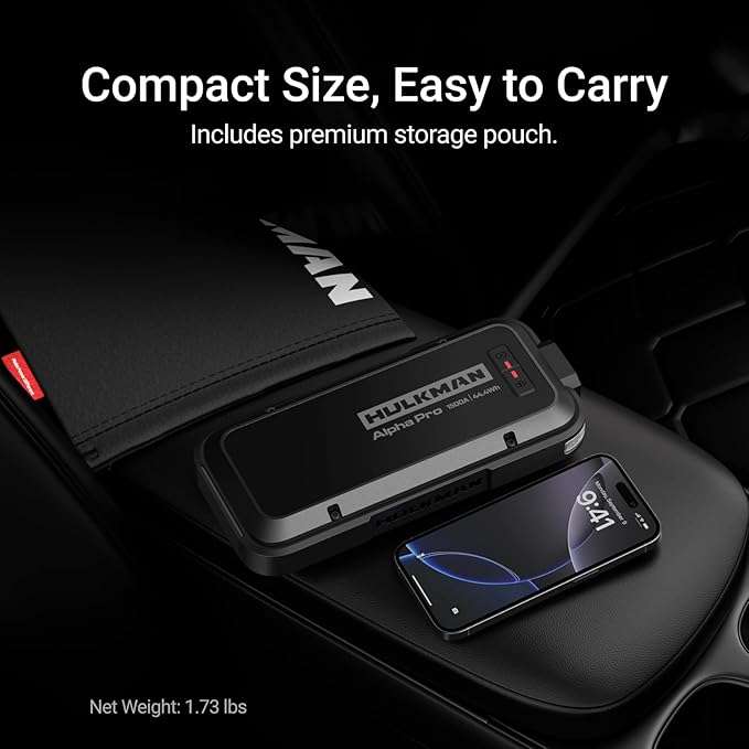 Hulkman Alpha Pro 1500A Jump Starter, 44.4Wh High-Capacity Car Battery Jump Starter, PD65W Fast Charging in & Out, 3.3 Smart