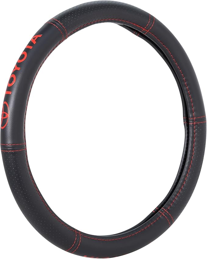 Plasticolor 006498R01 Toyota Deluxe Style Red Hi-Contrast Stitched Steering Wheel Cover