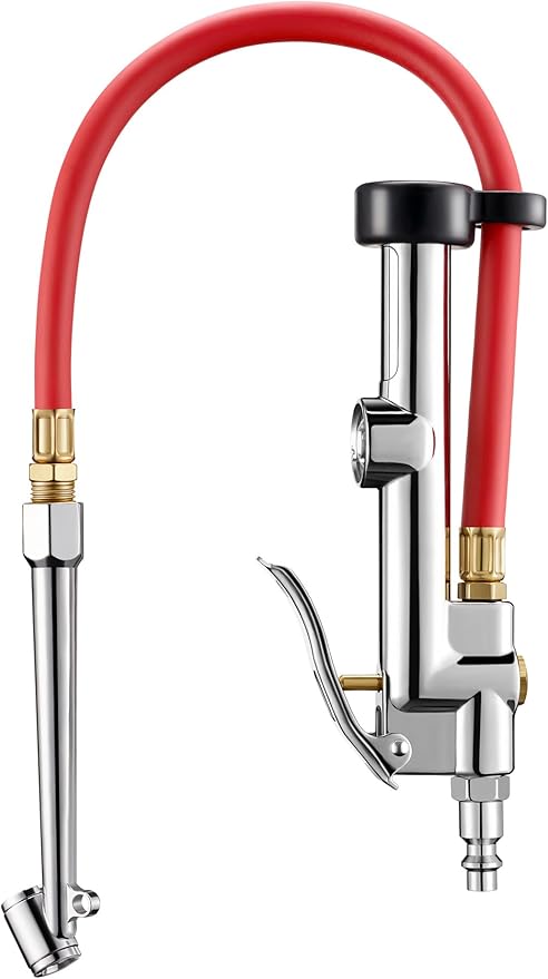 AstroAI 25.6'' Heavy-Duty Tire Pressure Gauge with Inflator, Dual Head Chuck ANSI B40.1 Accurate Tire Inflator with Pressure Gauge, 10-120PSI, Compatible with 1/4" NPT Air Compressor
