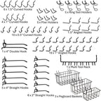 Heavy Duty Black Pegboard Hooks and Baskets for Hanging Tools, 73 Pieces 1/4'' Peg Board Accessories Peg Hooks and Bins, Peg 