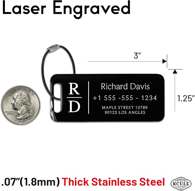Personalized Luggage Tags for Suitcases 4 Pack - Stainless Steel Custom Luggage Tags for Backpacks & Bags, Sturdy, Waterproof