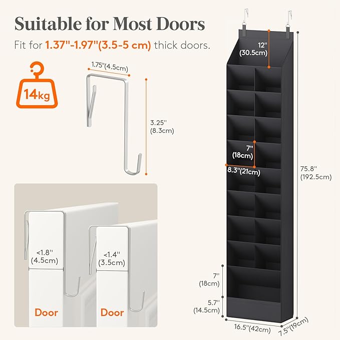 Lifewit 10 Tier Over the Door Shoe Organizer with 19 Large Deep Pockets, Fabric Hanging Shoes Shelf for Closet, Dorm Storage,