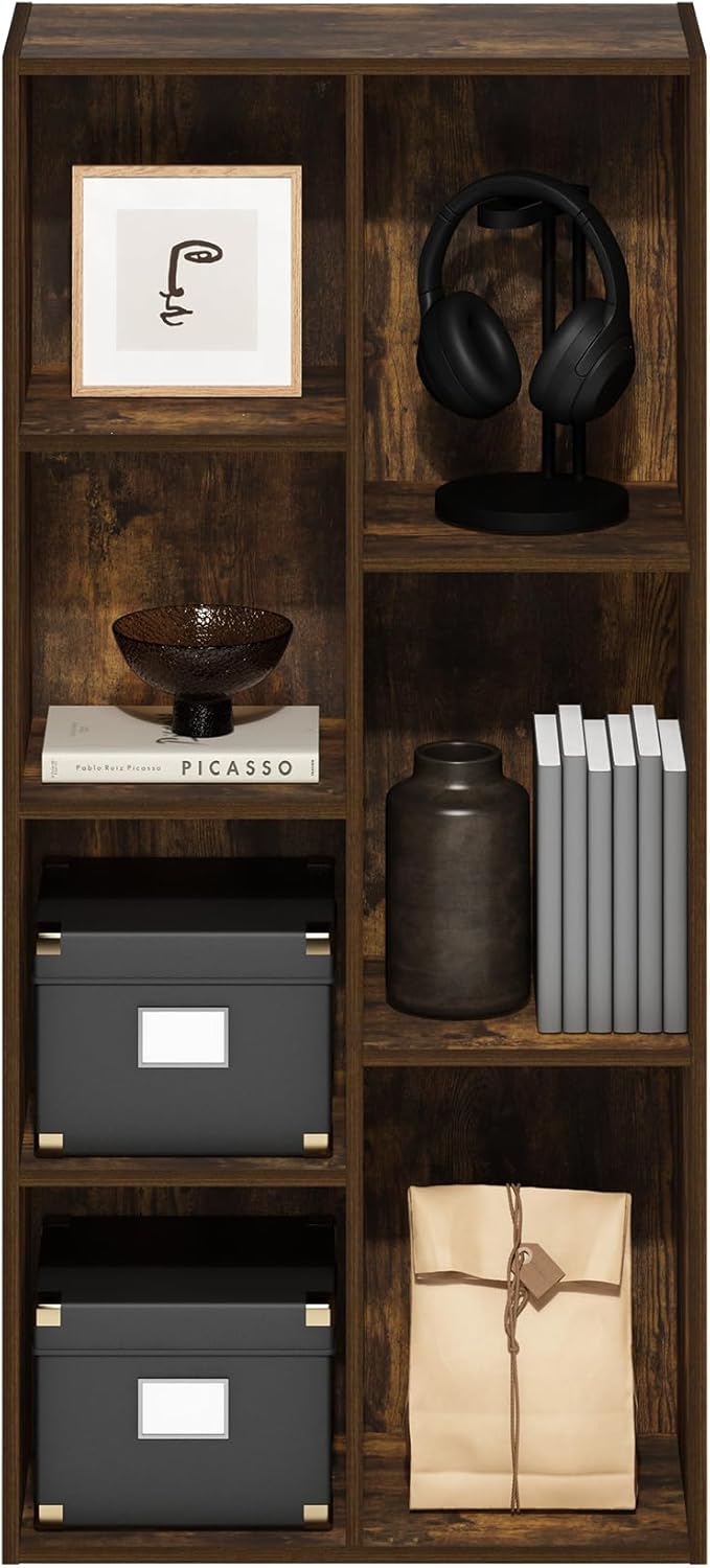 Furinno LUDER Book Shelf, 7-Cube Bookshelf, Bookcase with Open Shelves, 9.4 x 19.5 x 41.7, Easy Assembly, for Living Room, Be