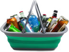 SAMMART 9.2L (2.37Gallon) Collapsible Tub with Handle - Portable Outdoor Picnic Basket/Crater - Foldable Shopping Bag - Space Saving Storage Container (1, Grey/Bluish-Green)