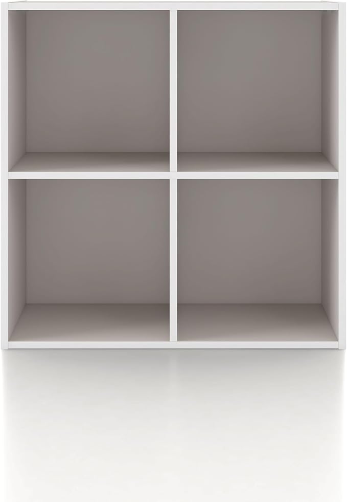 Homes: Inside + Out Apexa 4-Cube Storage Organizer Shelves, Stackable Wood Bookcase Fits Cubby Bins for Organization, Dorm Te