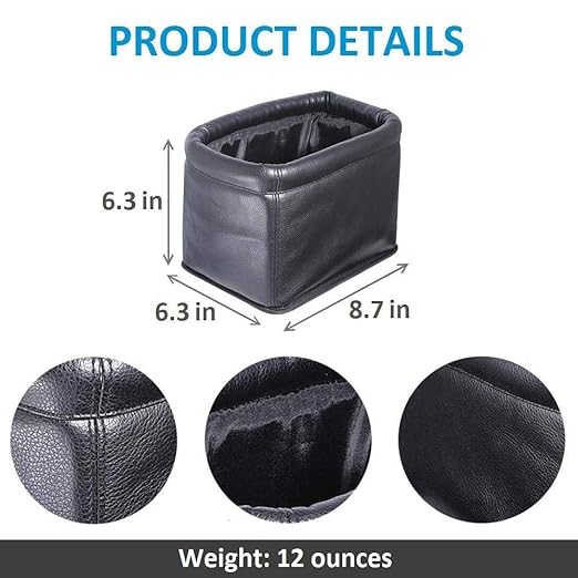 Leather Car Trash Can, Luxury Car Organizer, Leakproof Garbage Can for Car and Trucks, Black