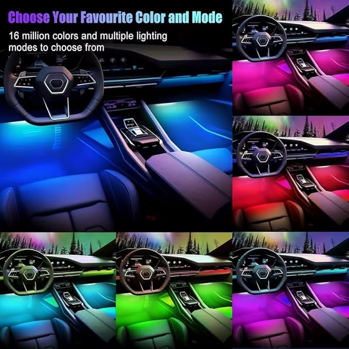 Smart Car Interior Lights,72 LED RGB Car LED Lights with Smart APP Remote Contro,Multicolor Footwell Under Dash Inside Light Kits Music Sync Mode,for Vehicle Internal Car Ambient Lighting Kits