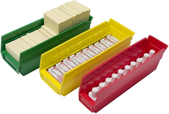 Akro-Mils 30120 Plastic Shelf Bins, Heavy Duty Storage Bins for Garage, Closet, and Drawer Organization, 12" x 4" x 4", Red, 