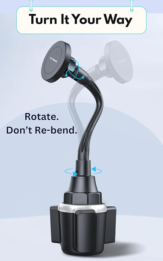 Cup Phone Holder for Car, Magnetic – Compatible with MagSafe, Secure Magnetic Mount, Stability-Enhanced Expandable Base, Flexible Reinforced Gooseneck, Works with iPhone, Galaxy, Pixel [Not Charger]
