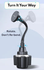 Cup Phone Holder for Car, Magnetic – Compatible with MagSafe, Secure Magnetic Mount, Stability-Enhanced Expandable Base, Flexible Reinforced Gooseneck, Works with iPhone, Galaxy, Pixel [Not Charger]